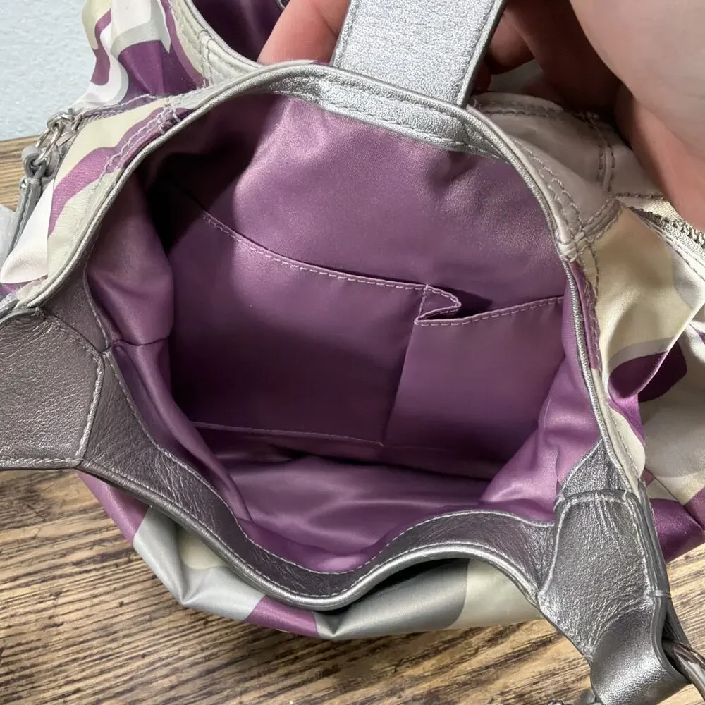 Coach Vintage Soho Satin Scarf Print Hobo Metallic Silver Purple C Y2K Vibes